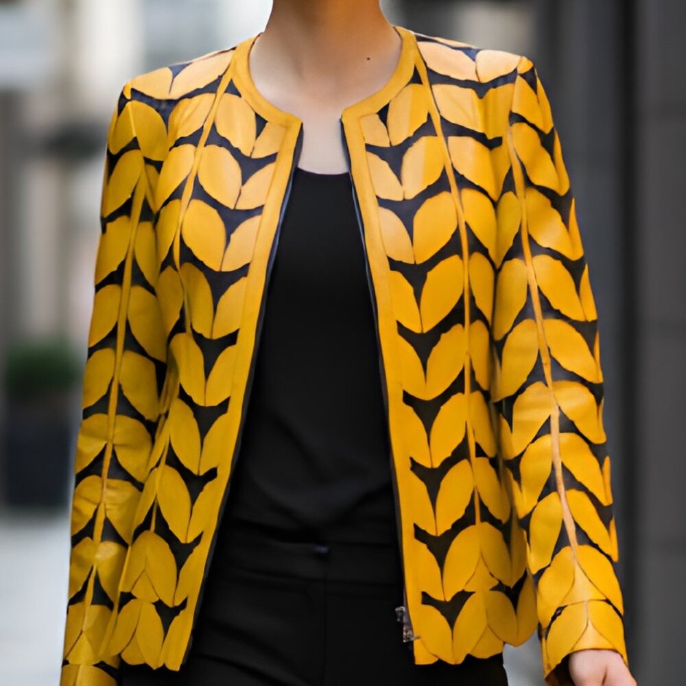 Sheer Blouse for Women Tops Shirt Jacket Leather Outfit Handmade Leaf Pattern